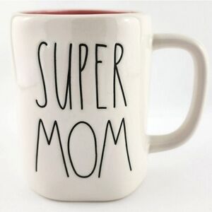 ⭐️2/ $50⭐️Rae Dunn Artisan Ceramic Mug White Pink Large  Letters SUPER MOM